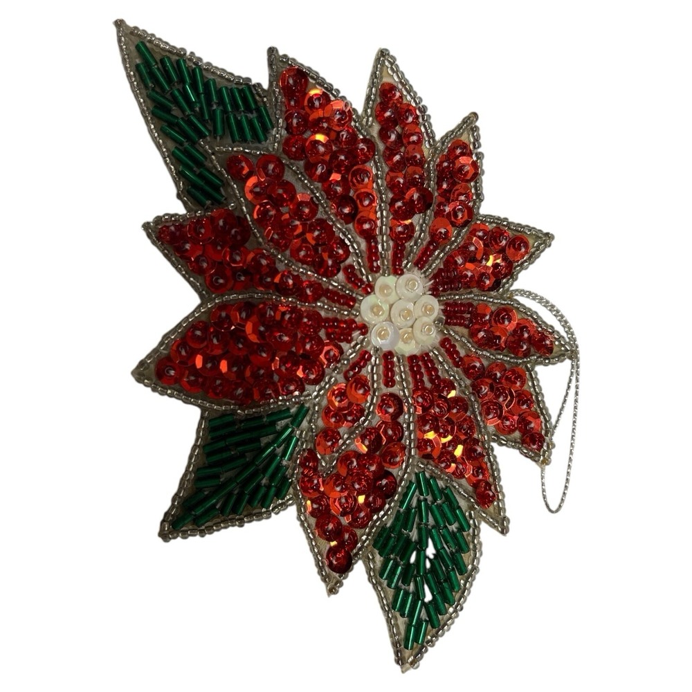 Vintage Avon Shimmering Holiday Ornament Pointsettia In Box